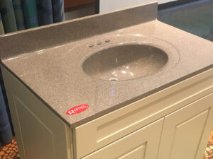 SFI's Roma brand, cultured granite bathroom vanity sink top with a gloss finish.
