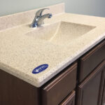 SFI's Water Crest brand, cultured granite bathroom vanity sink top in the color 1211 Desert with a matte finish.